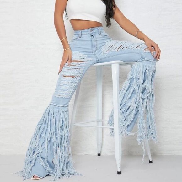 Distressed Flare Leg Jeans - Picture 1 of 7